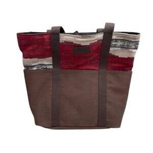Pendleton Alamosa Canvas Tote Shopping Travel Bag Wool Aztec Trim Slip Pockets